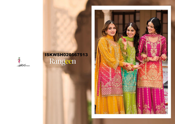 Embroidered Chinon Kurti With Sharara And Dupatta-ISKWSH020567513