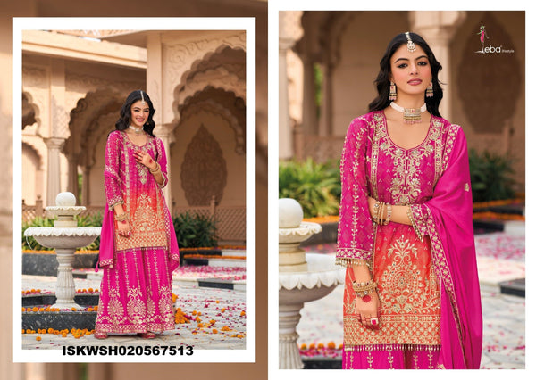 Embroidered Chinon Kurti With Sharara And Dupatta-ISKWSH020567513