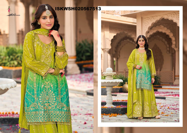 Embroidered Chinon Kurti With Sharara And Dupatta-ISKWSH020567513