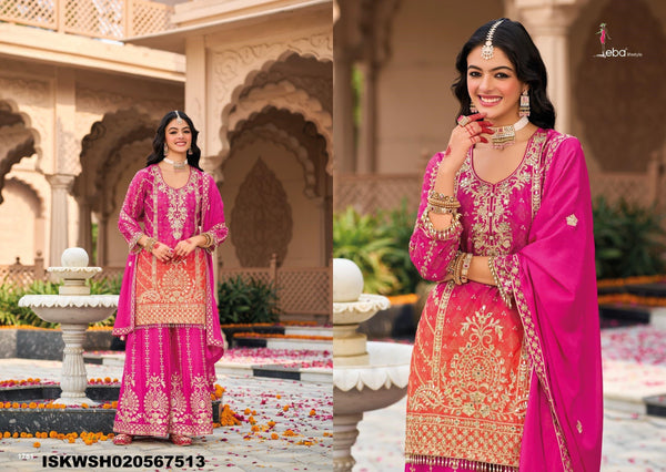 Embroidered Chinon Kurti With Sharara And Dupatta-ISKWSH020567513
