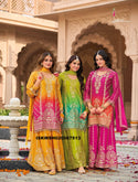 Embroidered Chinon Kurti With Sharara And Dupatta-ISKWSH020567513