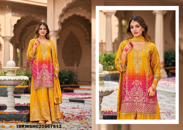 Embroidered Chinon Kurti With Sharara And Dupatta-ISKWSH020567513