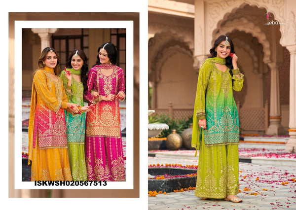 Embroidered Chinon Kurti With Sharara And Dupatta-ISKWSH020567513