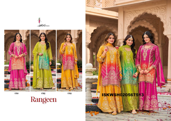 Embroidered Chinon Kurti With Sharara And Dupatta-ISKWSH020567513