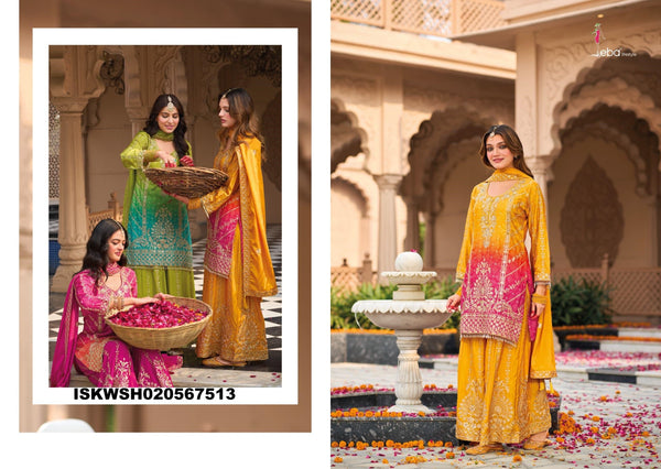 Embroidered Chinon Kurti With Sharara And Dupatta-ISKWSH020567513