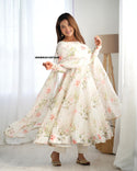 Floral Printed Organza Anarkali Kurti With Pant And Dupatta-ISKWSU01057648