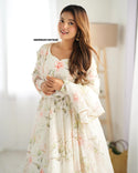 Floral Printed Organza Anarkali Kurti With Pant And Dupatta-ISKWSU01057648