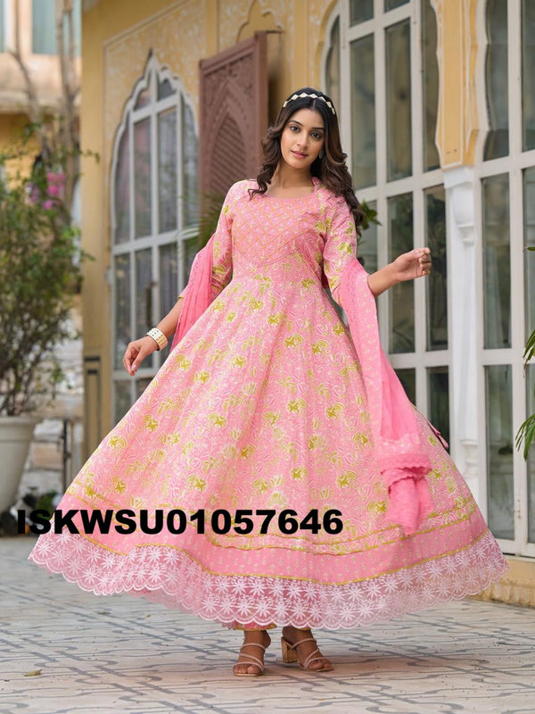 Printed Cotton Anarkali Kurti With Pant And Dupatta-ISKWSU01057646