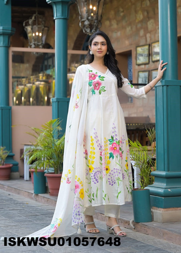 Brush Printed Cotton Kurti With Pant And Dupatta-ISKWSU01057648