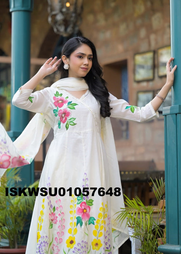 Brush Printed Cotton Kurti With Pant And Dupatta-ISKWSU01057648