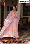 Floral Printed Cotton Anarkali Kurti With Pant And Dupatta-ISKWSU0105OMK3931