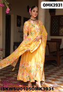 Floral Printed Cotton Anarkali Kurti With Pant And Dupatta-ISKWSU0105OMK3931