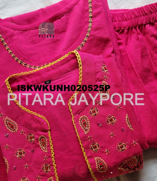 Embroidered Linen Cotton Kurti With Pant-ISKWKUNH020525P