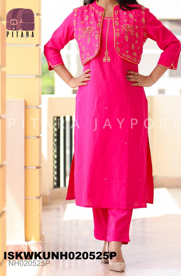 Embroidered Linen Cotton Kurti With Pant-ISKWKUNH020525P