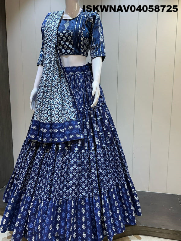 Printed Cotton Lehenga With Blouse And Dupatta-ISKWNAV04058725