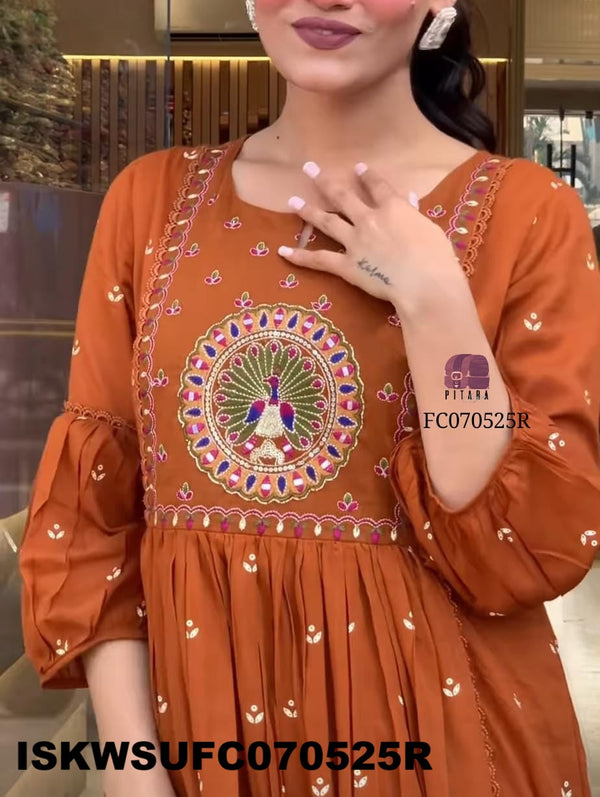 Embroidered Malmal Cotton Anarkali Kurti With Pant And Dupatta-ISKWSUFC070525R