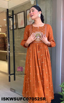 Embroidered Malmal Cotton Anarkali Kurti With Pant And Dupatta-ISKWSUFC070525R