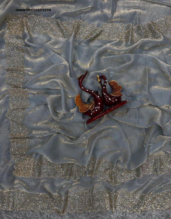 Embroidered Shimmer Silk Saree With Blouse-ISKWSR110571209