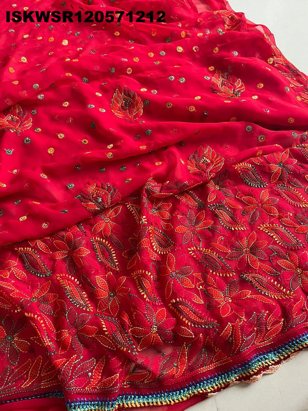 Chikankari Georgette Saree With Blouse-ISKWSR120571212