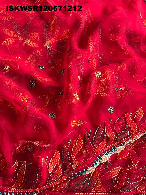 Chikankari Georgette Saree With Blouse-ISKWSR120571212