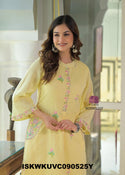 Embroidered Malmal Cotton Kurti With Slit Pant-ISKWKUVC090525Y/VC090525W/VC090525G/VC090525P