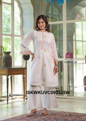 Embroidered Malmal Cotton Kurti With Slit Pant-ISKWKUVC090525Y/VC090525W/VC090525G/VC090525P