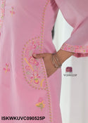 Embroidered Malmal Cotton Kurti With Slit Pant-ISKWKUVC090525Y/VC090525W/VC090525G/VC090525P