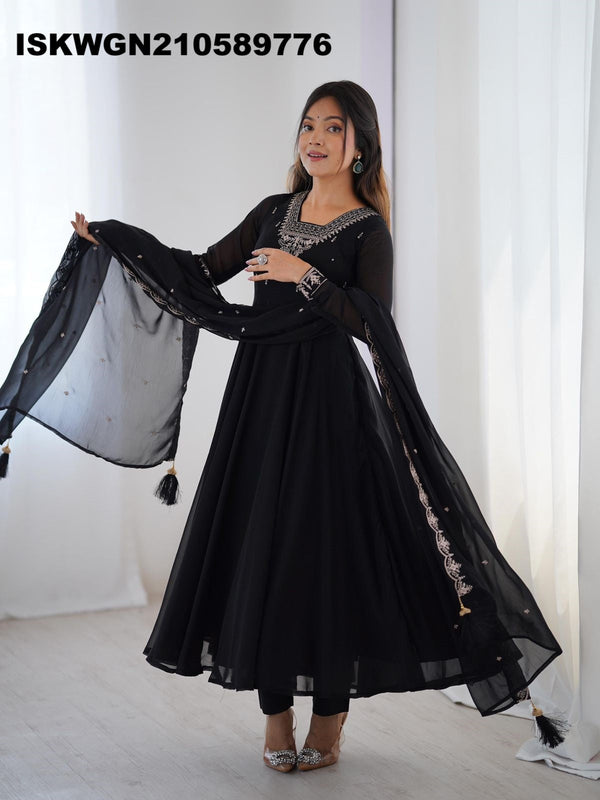 Embroidered Georgette Gown With Dupatta-ISKWGN210589776
