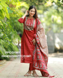 Cotton Kurti With Pant And Ajrakh Printed Malmal Cotton Dupatta-ISKWSU3006PPC/D1981