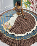 Ajrakh Block Printed Khadi Cotton Lehenga With Blouse And Dupatta-ISKWNAV02070062