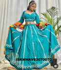 Sequined Cotton Lehenga With Blouse And Printed Dupatta-ISKWNAV02070070