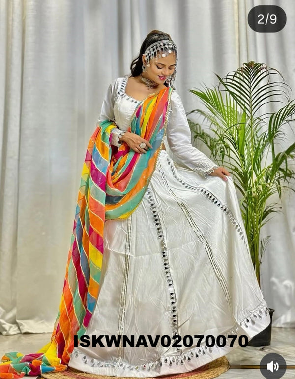 Sequined Cotton Lehenga With Blouse And Printed Dupatta-ISKWNAV02070070