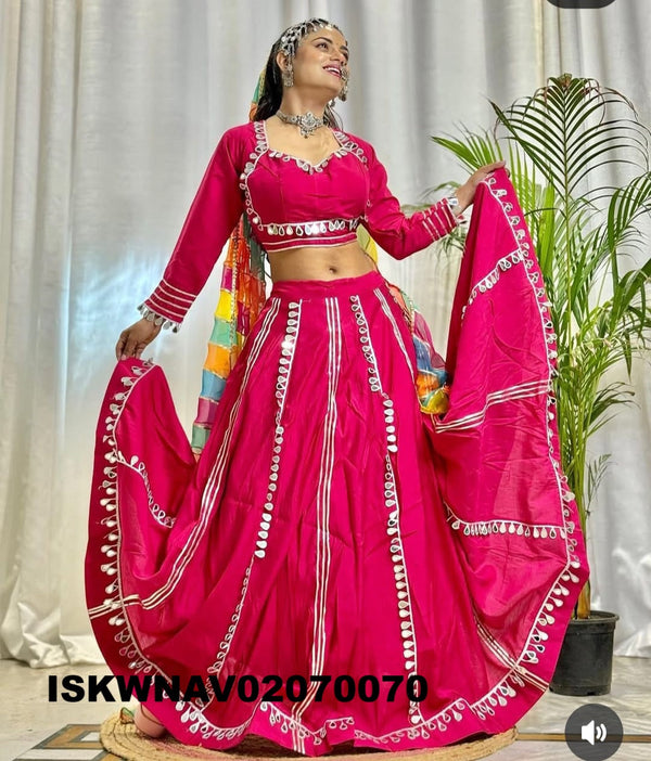Sequined Cotton Lehenga With Blouse And Printed Dupatta-ISKWNAV02070070