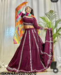 Sequined Cotton Lehenga With Blouse And Printed Dupatta-ISKWNAV02070070