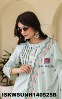 Embroidered Cotton Kurti With Pant And Dupatta-ISKWSUNH140525B