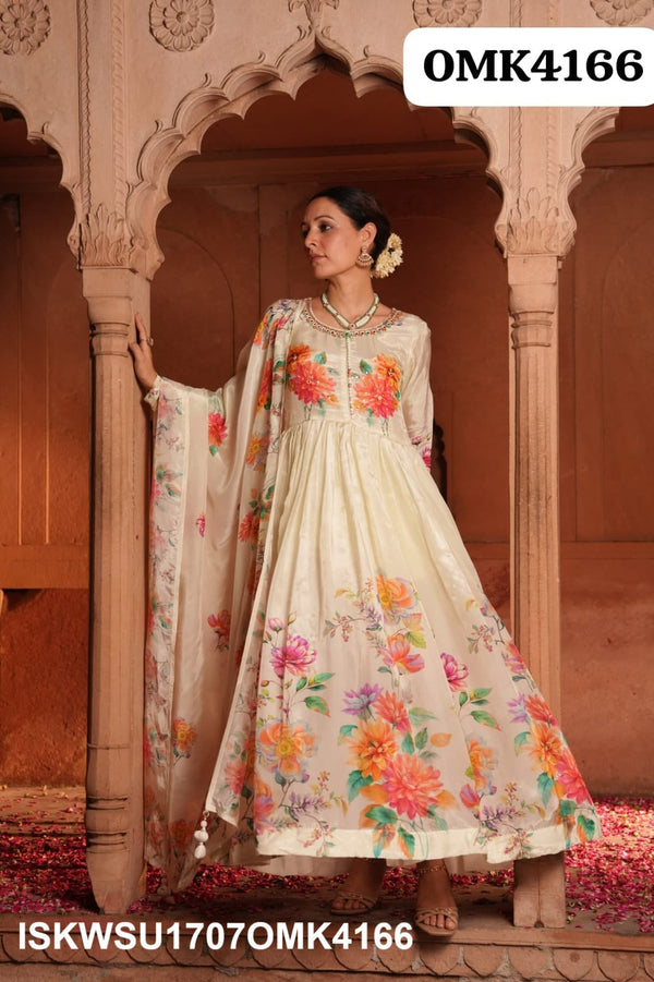 Digital Printed Crepe Anarkali Kurti With Shantoon Pant And Dupatta-ISKWSU1707OMK4166