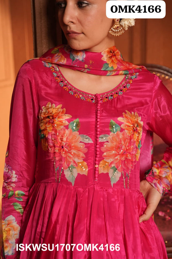 Digital Printed Crepe Anarkali Kurti With Shantoon Pant And Dupatta-ISKWSU1707OMK4166