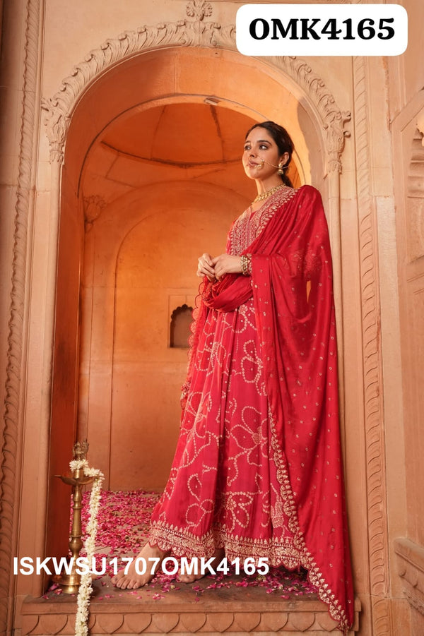 Digital Printed Chinon Anarkali Kurti With Shantoon Pant And Embroidered Dupatta-ISKWSU1707OMK4165