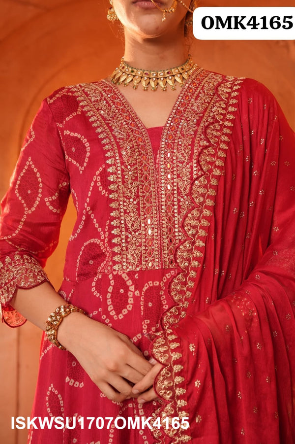 Digital Printed Chinon Anarkali Kurti With Shantoon Pant And Embroidered Dupatta-ISKWSU1707OMK4165