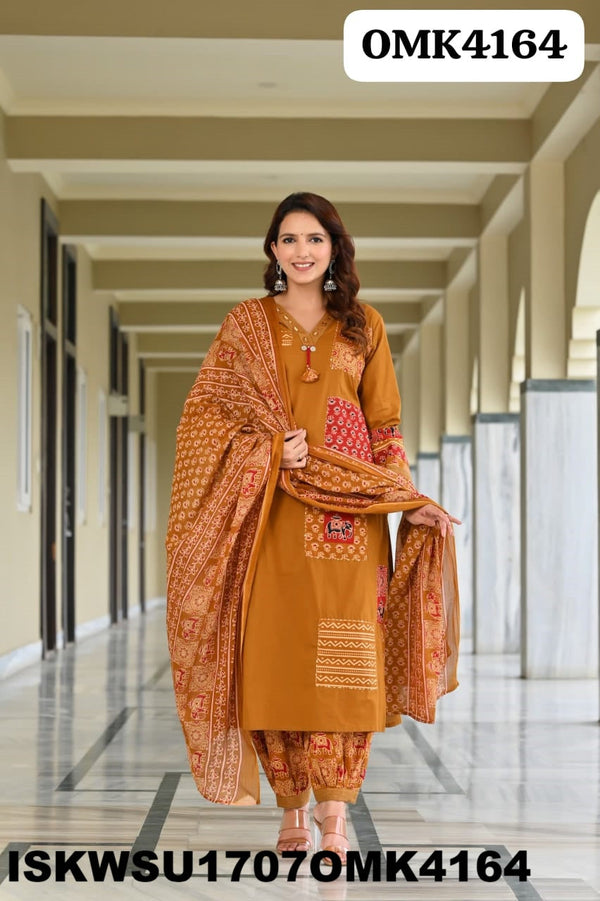 Cotton Kurti With Ajrakh Printed Afghani Pant And Dupatta-ISKWSU1707OMK4164