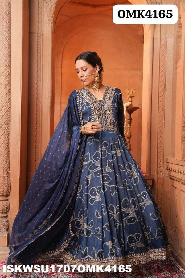 Digital Printed Chinon Anarkali Kurti With Shantoon Pant And Embroidered Dupatta-ISKWSU1707OMK4165