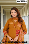 Cotton Kurti With Ajrakh Printed Afghani Pant And Dupatta-ISKWSU1707OMK4164