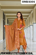 Cotton Kurti With Ajrakh Printed Afghani Pant And Dupatta-ISKWSU1707OMK4164