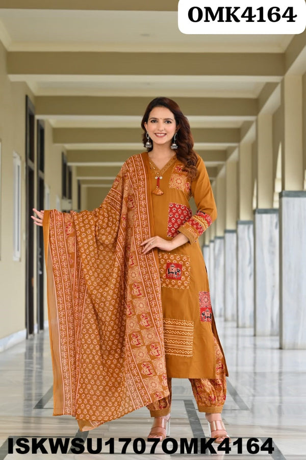 Cotton Kurti With Ajrakh Printed Afghani Pant And Dupatta-ISKWSU1707OMK4164
