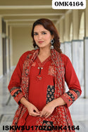 Cotton Kurti With Ajrakh Printed Afghani Pant And Dupatta-ISKWSU1707OMK4164
