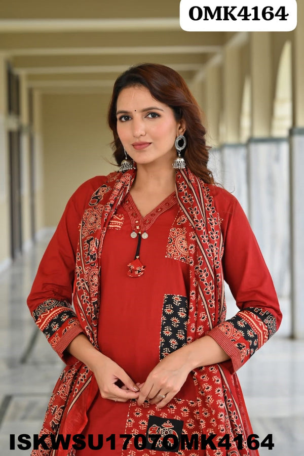 Cotton Kurti With Ajrakh Printed Afghani Pant And Dupatta-ISKWSU1707OMK4164