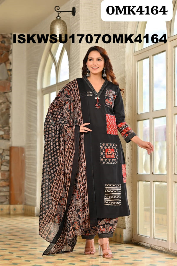 Cotton Kurti With Ajrakh Printed Afghani Pant And Dupatta-ISKWSU1707OMK4164