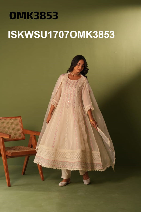 Embroidered Organza Anarkali Kurti With Pant And Dupatta-ISKWSU1707OMK3853