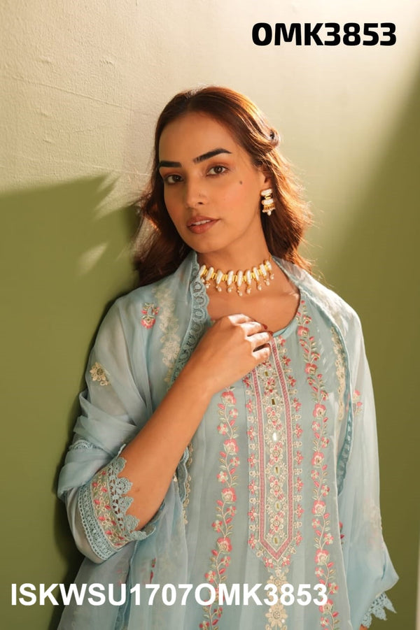 Embroidered Organza Anarkali Kurti With Pant And Dupatta-ISKWSU1707OMK3853