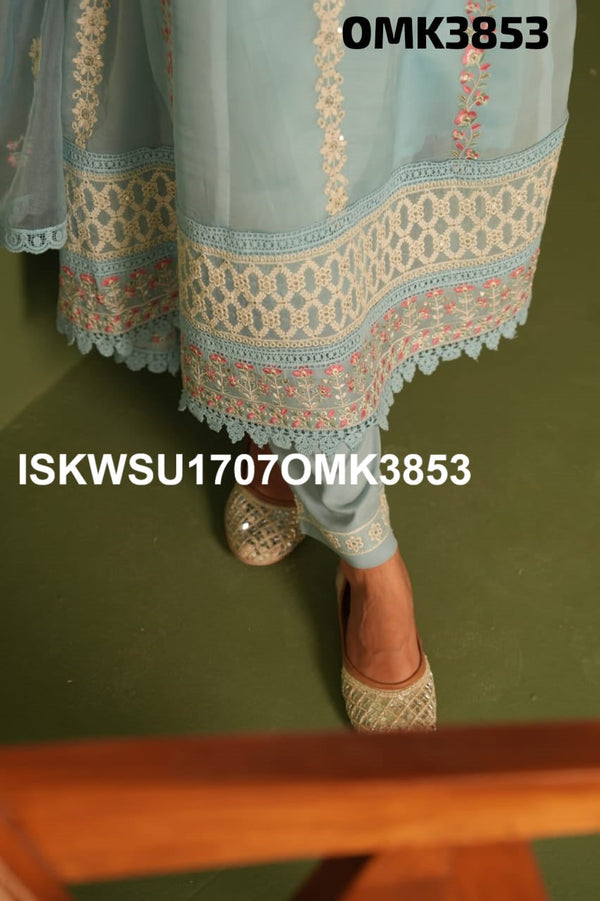 Embroidered Organza Anarkali Kurti With Pant And Dupatta-ISKWSU1707OMK3853